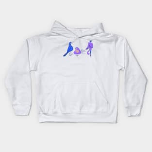 The blue bird, the purple bird and the imposter Kids Hoodie